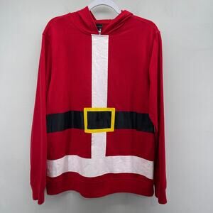 Fifth Sun Santa Hooded Long Sleeve Tee Womens Large Red‎ White Pom Pom Hoodie